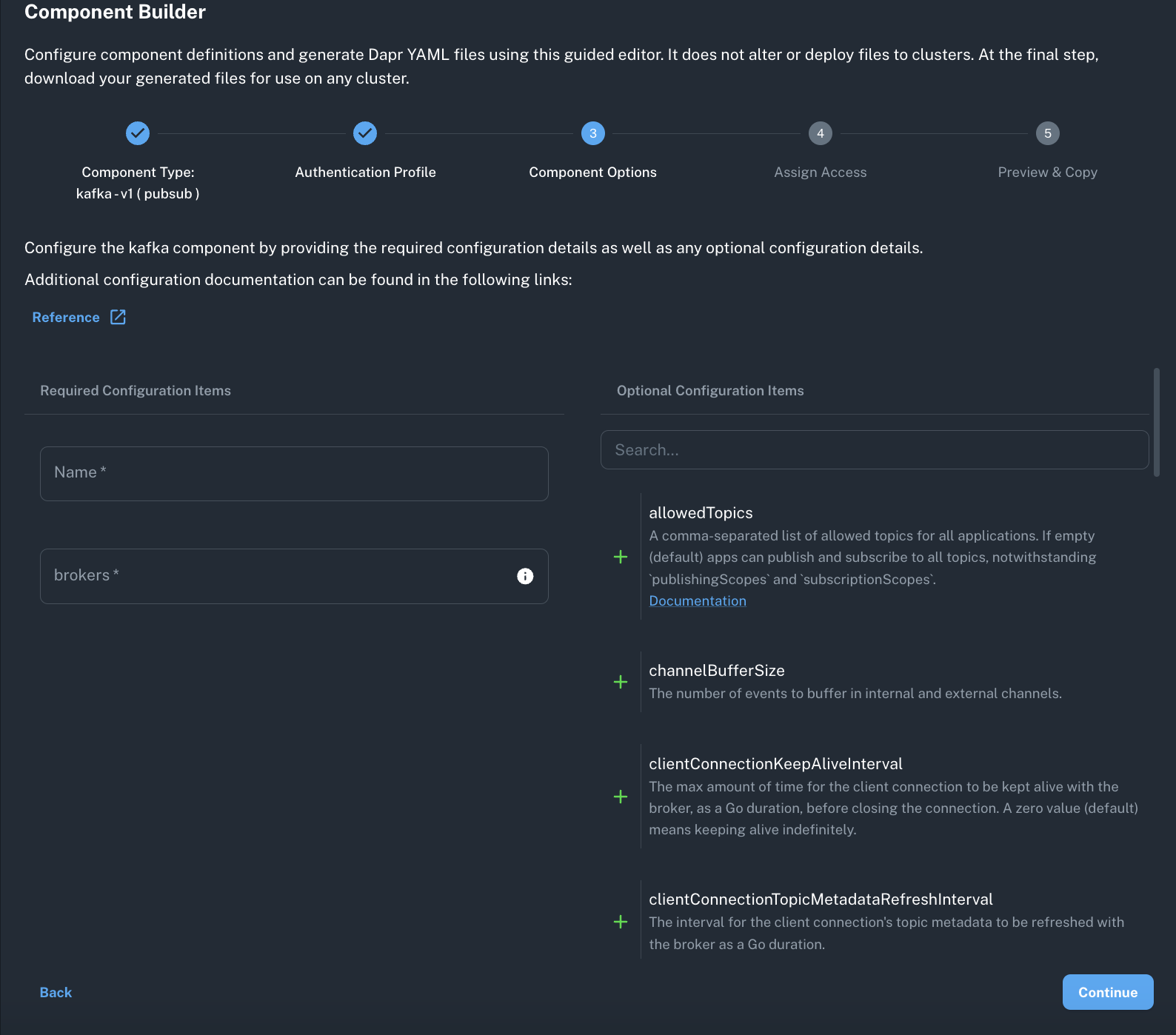 component builder options