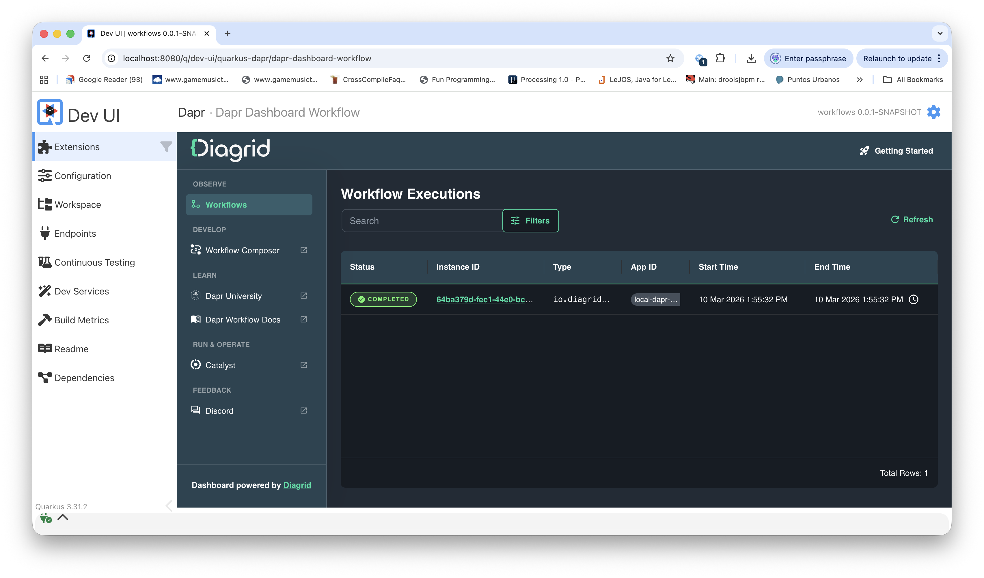 Diagrid's Workflows Dashboard